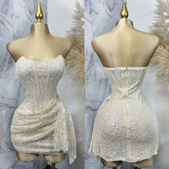 Pink Strapless Sequins Party Dress Mini Homecoming Dress Birthday Outfits