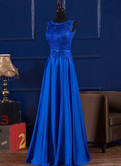 Elegant Blue Satin A-line Long Prom Dress , Bridesmaid Dress for Sale