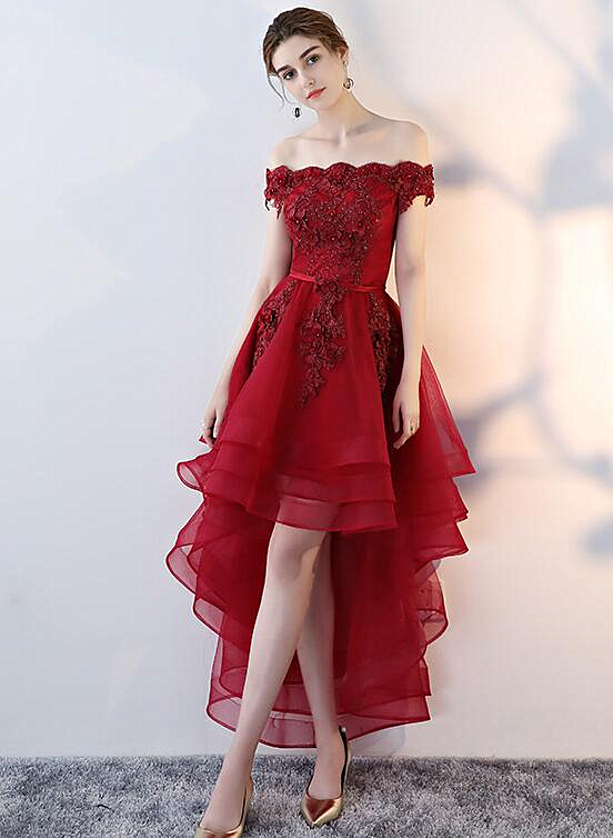 Cute Off Shoulder High Low Homecoming Dress, Fashion Short Party Dress