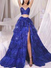 A-Line/Princess Strapless Floor-Length Prom Dresses Sparkly Sexy