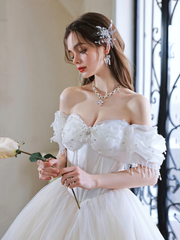 White Off Shoulder Sweetheart Beaded Long Party Dress, White Formal Dress