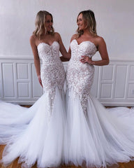 Strapless Mermaid Lace/Tulle Wedding Dresses,Dresses For Wedding,Bridal Gown,Bride Dress,Dresses For Brides
