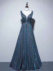 Simple  A-Line Blue Long prom Dress, Blue Formal Dresses