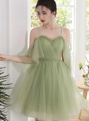 Cute Green Spaghetti Strap Sweetheart Short Prom Dress, Green Short Homecoming Dress