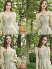 Light Green Fairy Prom Dress Green Color, Green Tulle Long Wedding Party Dress