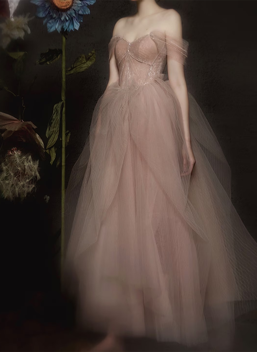 Dark Pink Sweetheart Off Shoulder Beaded Party Dresss, Dark Pink Prom Dress