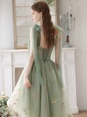 Light Green High Low Sweetheart Straps Formal Dress, Floral Tulle Homecoming Dress
