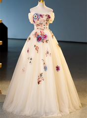 Ivory Ball Gown with Flowers Sweetheart Formal Dress, Lovely Sweet 16 Dresses Party Dress