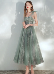 Lovey Green Tulle Short Prom Dress with Sequins, A-Line Homecoming Dress Formal Dress