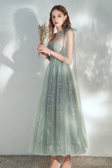 Lovey Green Tulle Short Prom Dress with Sequins, A-Line Homecoming Dress Formal Dress