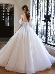 White Off Shoulder Sweetheart Beaded Long Party Dress, White Formal Dress