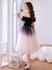 Purple Tulle Off Shoulder Gradient Party Dress, Purple Tulle Short Homecoming Dress