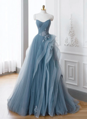 Blue Sweetheart Tulle Layers Long Formal Dress, Blue Long Party Dress Prom Dress