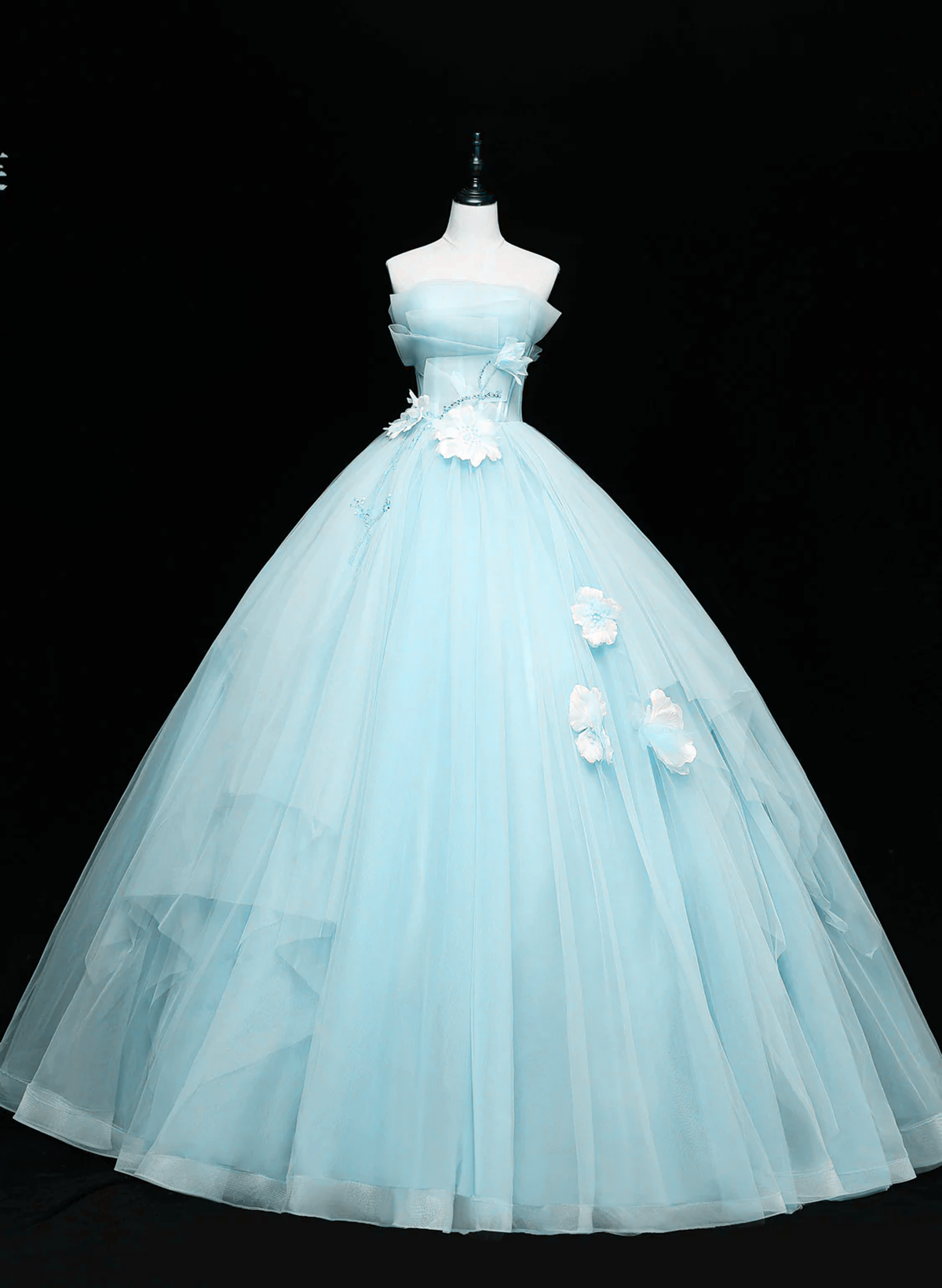 Lovely Blue Tulle Long Sweet 16 Dress, Blue Tulle Formal Dress Party Dress