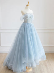 Light Blue High Low Tulle Sweetheart Prom Dress, Light Blue Homecoming Dress