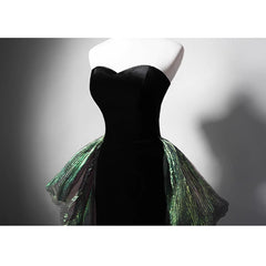 Lovely Black Mermaid Velvet Sweetheart Long Party Dress, Black  Prom Dress
