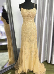 Backless Orange Lace Long Prom Dress, Mermaid Orange Lace Formal Dress