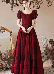 Wine Red Sweetheart Floral A-line Prom Dress, Wine Red Evening Dress Party Dress