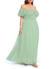 Plus Size A-line Off The Shoulder Chiffon formal dresses Bridesmaid Dresses evening gown Prom Dress