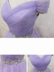 Robe de bal à paillettes en tulle violet hors épaule, robe de retour violette
