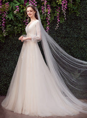 Ivory Tulle Long Wedding Party Dress, Ivory Tulle Formal Dress Prom Dress