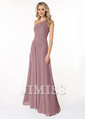 A-line shoulder chiffon dress and floor length bridesmaid dress - Jimiss Dress