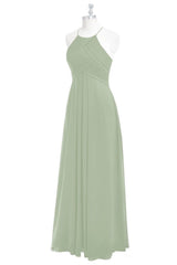 Sage Green Halter A-Line Long Bridesmaid Dress