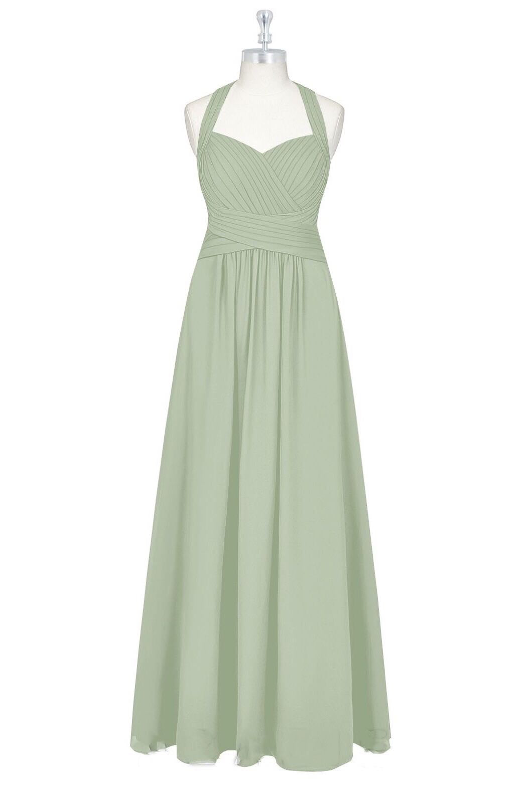 Salie groene halter backless a-line bruidsmeisje jurk