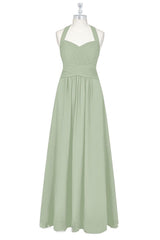 Salie groene halter backless a-line bruidsmeisje jurk