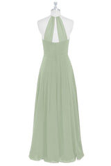 Sage Green Halter A-Line Long Bridesmaid Dress