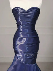 Mermaid Strapless Pleated Nevy Blue Long formal dresses Bridesmaid Dresses evening gown Prom Dress