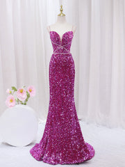 Simple Mermaid Sequin Long Prom Dress, Sequin Long Evening Dress