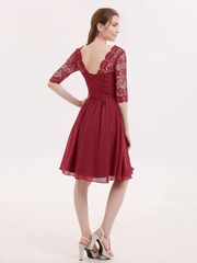 Lace chiffon five quarter sleeve short dress