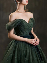Simple green tulle long prom dress, green tulle evening dress