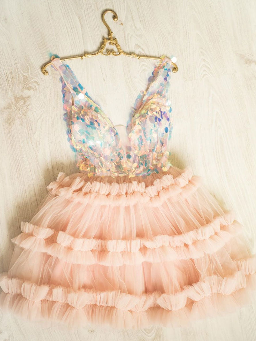 Pink tulle short prom dress pink tulle homecoming dress