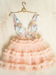 Pink tulle short prom dress pink tulle homecoming dress