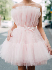Pink tulle short prom dress pink tulle homecoming dress