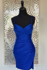 Royal Blue V-Neck Bodycon Homecoming Dress with Slit