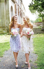 Knee Length Lilac Chiffon Bridesmaid Dresses, Mismatched Bridesmaid Dresses, Elegant Bridesmaid Dresses