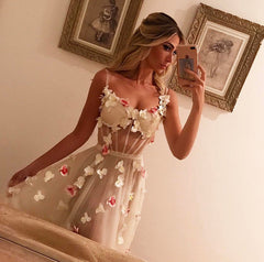 White Tulle See Through Dress With Orchid Flowers