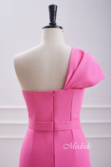 One Shoulder Twist Knot Hot Pink Tight Homecoming Dress