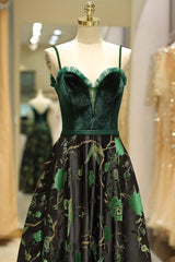 Embroidery Green Floral Long Prom Evening Dress