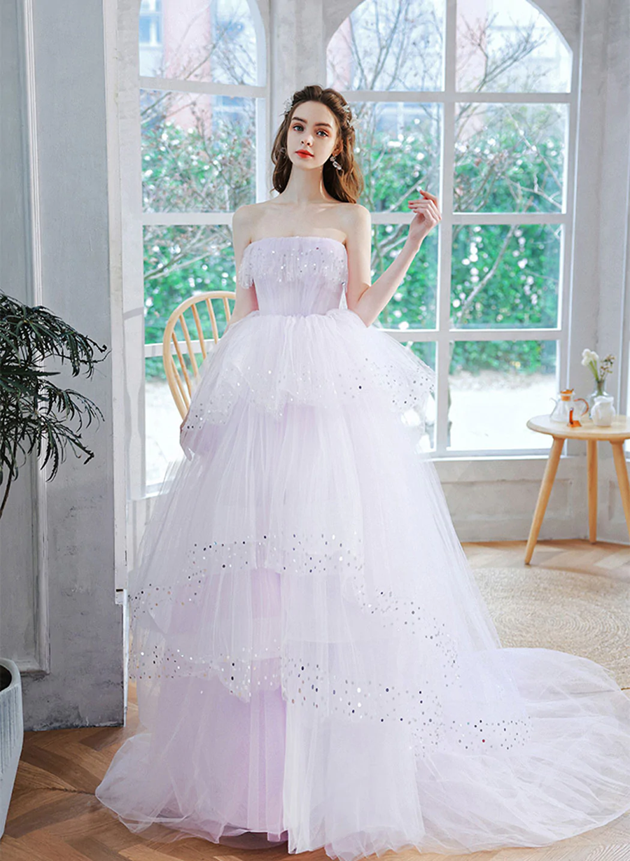 Lavender Tulle Floor Length Party Dress, A-line Lavender Layers Sweet 16 Dress