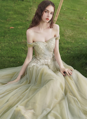 Light Green Fairy Prom Dress Green Color, Green Tulle Long Wedding Party Dress