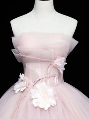 Pink Ball Gown Tulle Sweetheart Long Formal Dress, Pink Formal Dress Wedding Dress