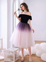 Purple Tulle Off Shoulder Gradient Party Dress, Purple Tulle Short Homecoming Dress