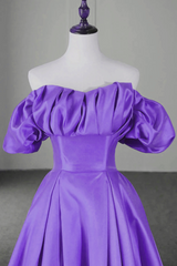 Off Shoulder Satin Sweetheart Lace-up Party Dress, Satin Simple Long Prom Dress