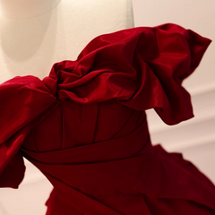 Wine Red Satin Off Shoulder Long Party Dress, A-line Wine Red Sweetheart Formal Dress