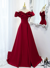Off Shoulder Wine Red Sweetheart Long Party Dress, Wine Red Prom Dress Evening Dress