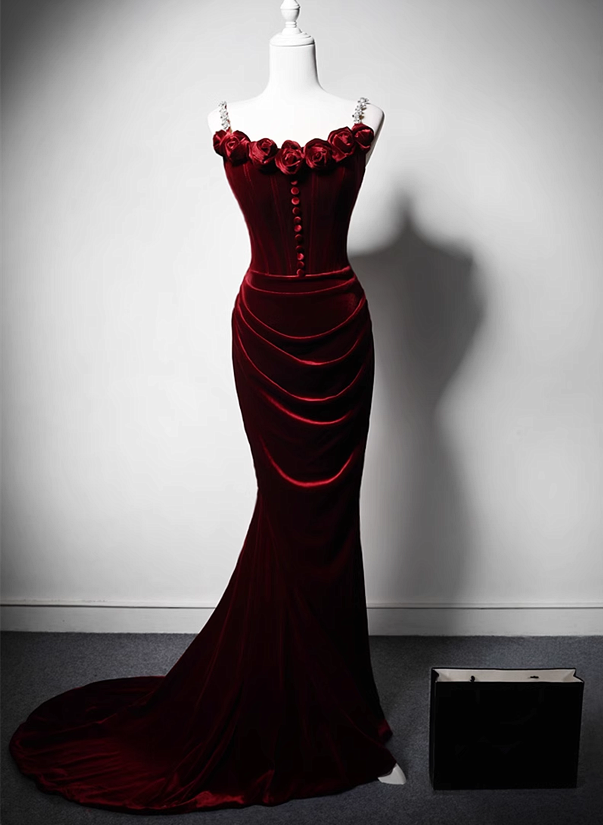 Wine Red Mermaid Straps Beaded Long Formal Dress, Wine Red Evening Dress Prom Dress